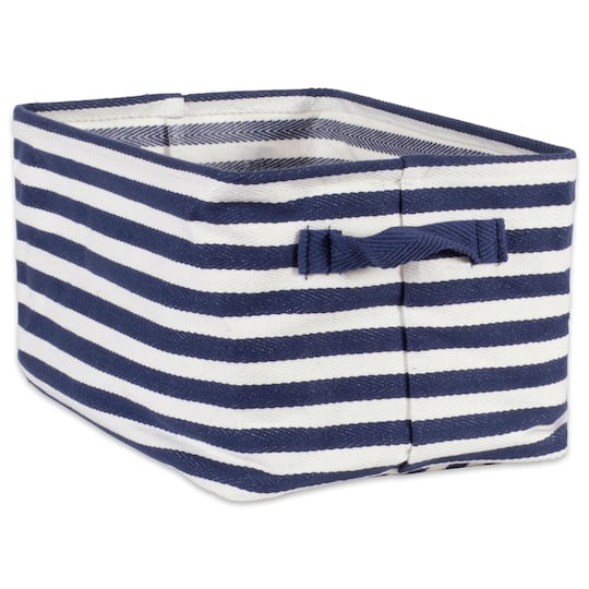 DII® Medium French Blue & White Herringbone Striped PE-Coated Cotton Laundry Bins, 2ct.